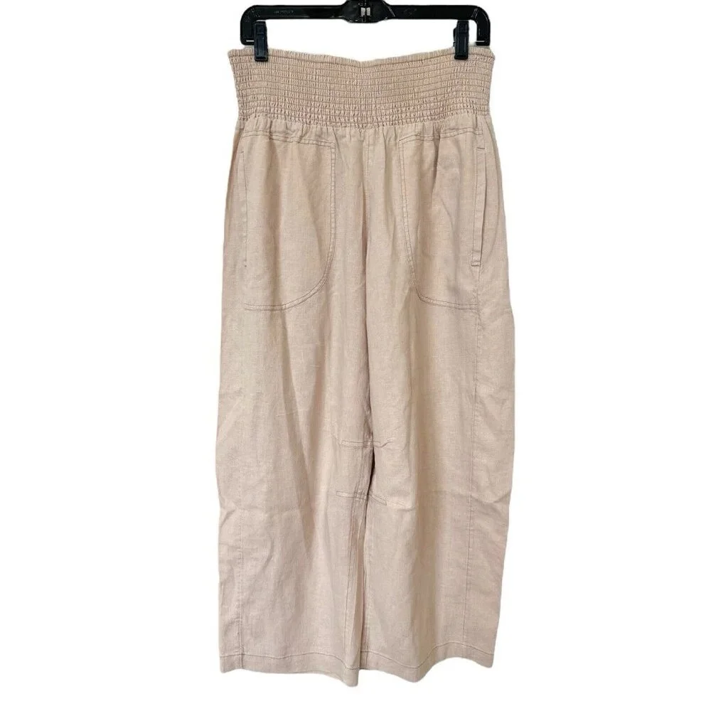 Anthropologie Blush Cropped Wide-Leg Drawstring Pants